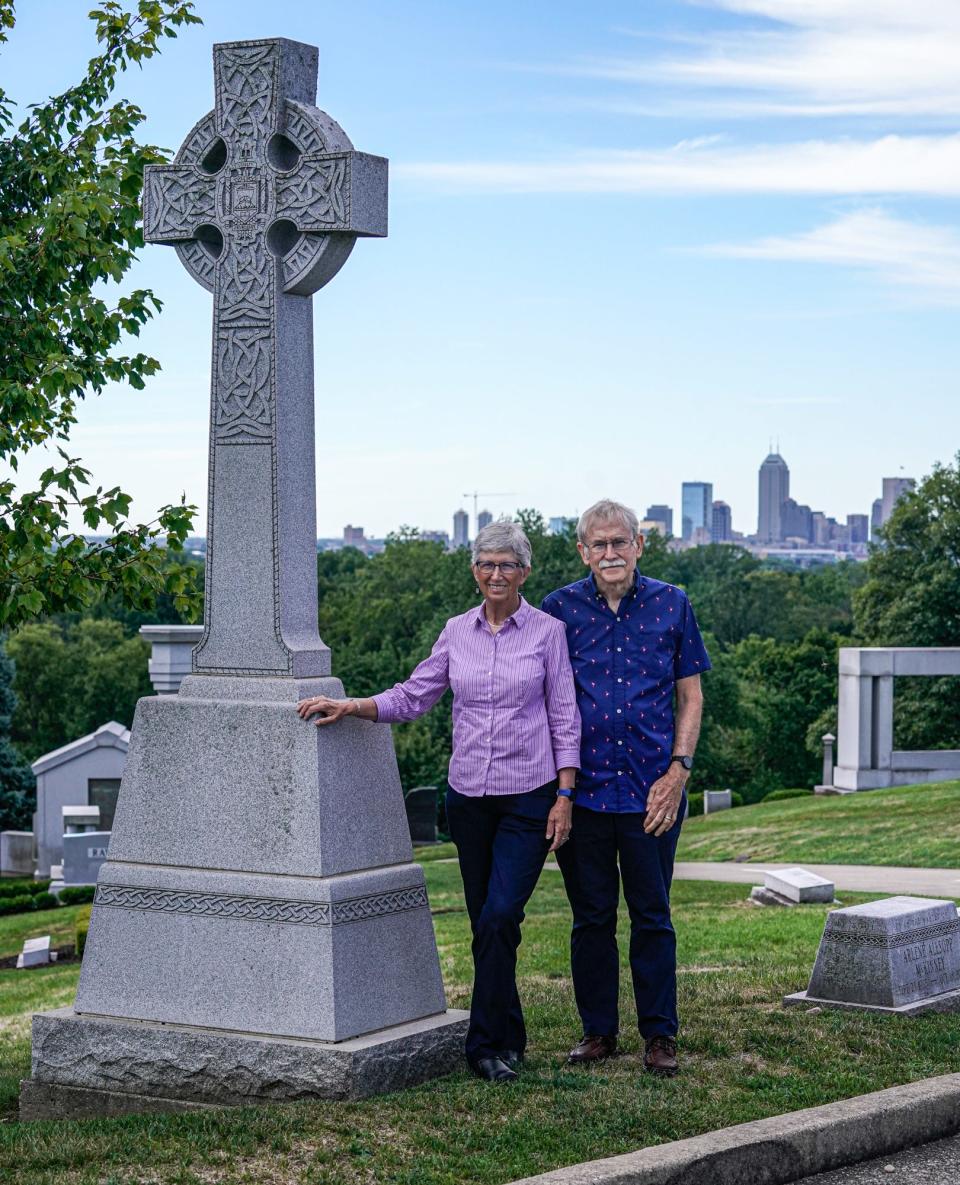 From left, Marty and Tom Davis are photographed on Crown Hill on Friday, August 12, 2022, on the Crown at Crown Hill Funeral Home and Cemetery in Indianapolis.