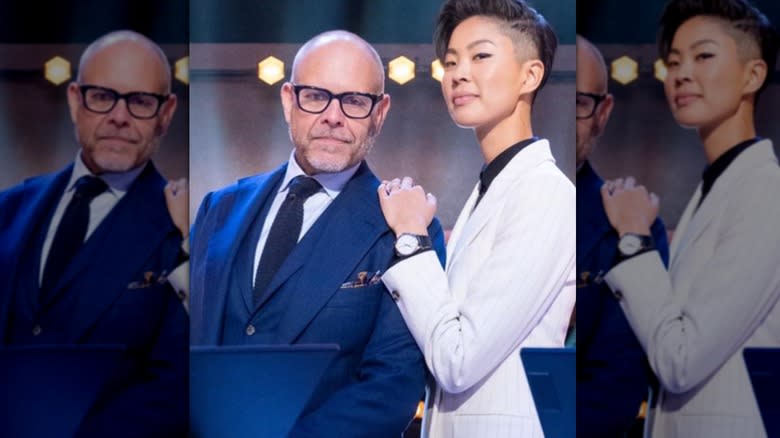 Alton Brown and Kristen Kish 