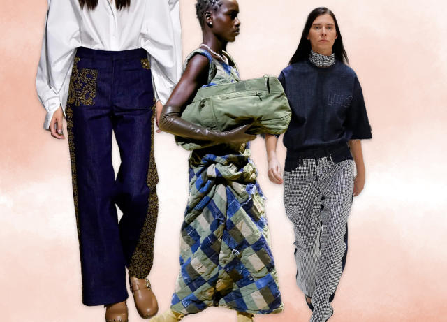 collage of women wearing different kinds of print denim