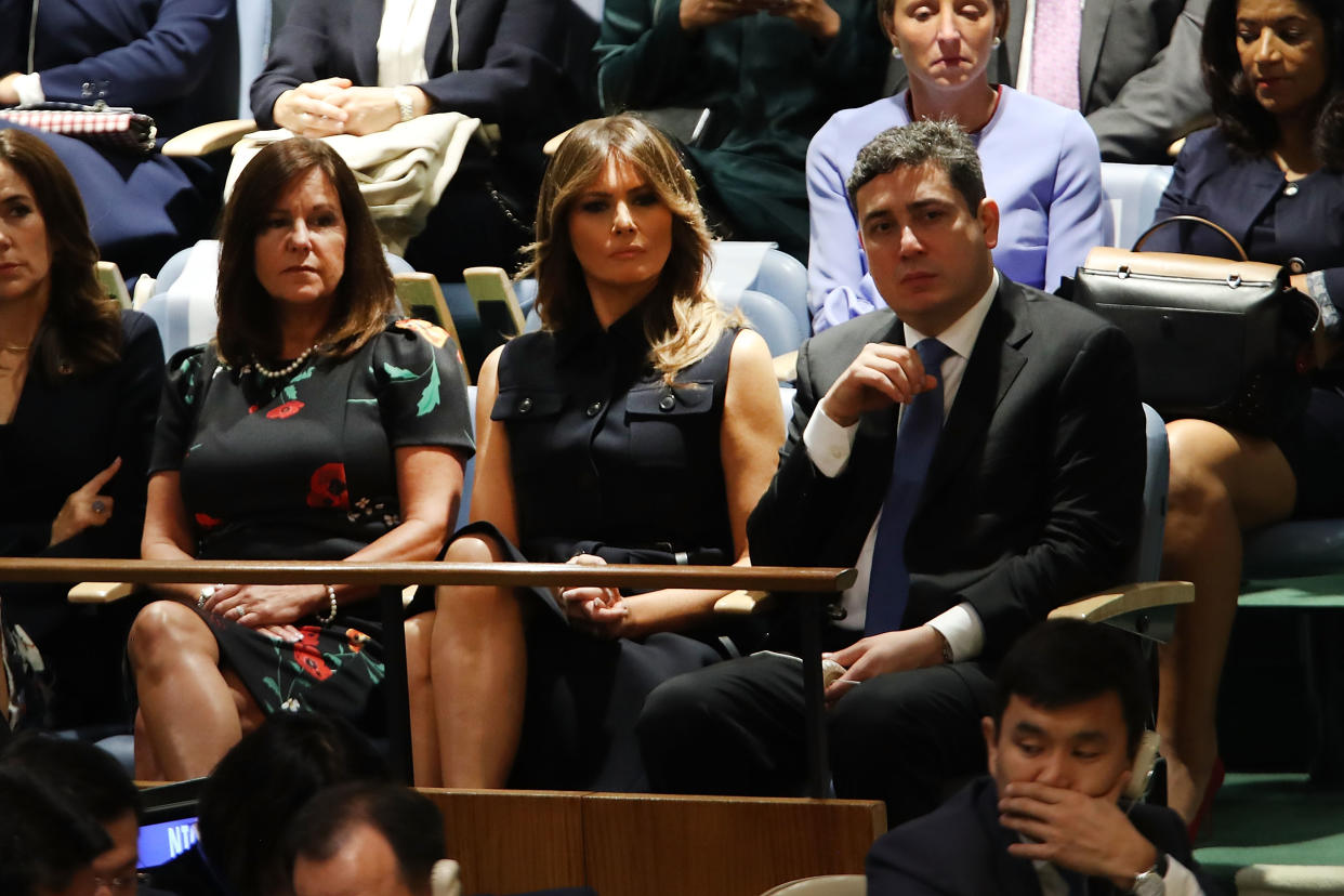 Melania Trump’s black dress, which she wore to the <span>United Nations General Assembly</span>, has raised some eyebrows. (Photo: Getty Images)