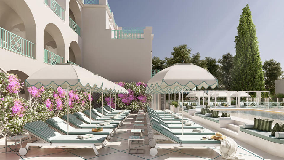 A rendering of the seating area on the hotel&#x002019;s brand-new pool deck - Credit: Oetker Collection