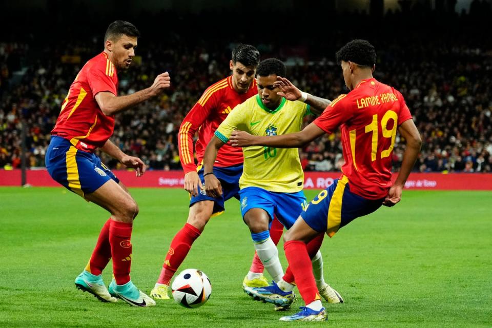 Spain drew with Brazil in a 3-3 thriller (AP)