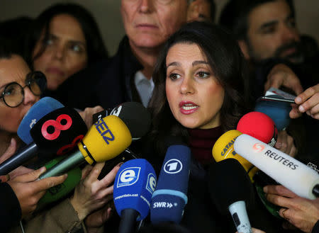 Ciudiadanos party leader in Catalonia, Ines Arrimadas, speaks to journalists during a campaign stop in Figueres, Spain, December 15, 2017. REUTERS/Albert Gea