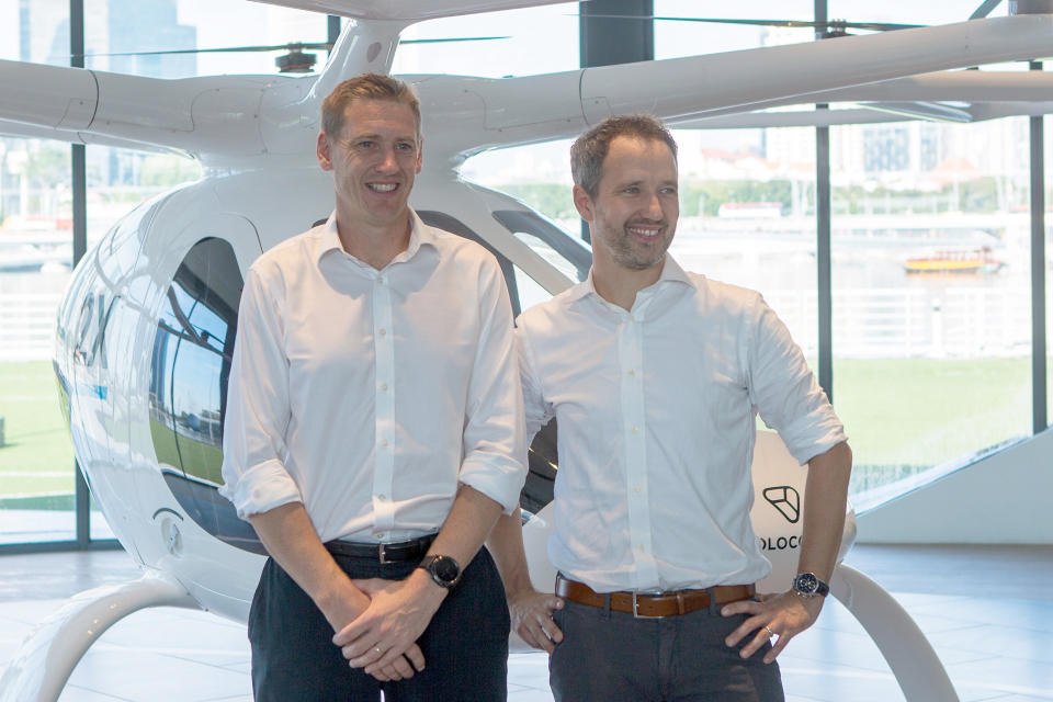 Volocopter CEO Florian Reuter (R) and Skyports managing director Duncan Walker