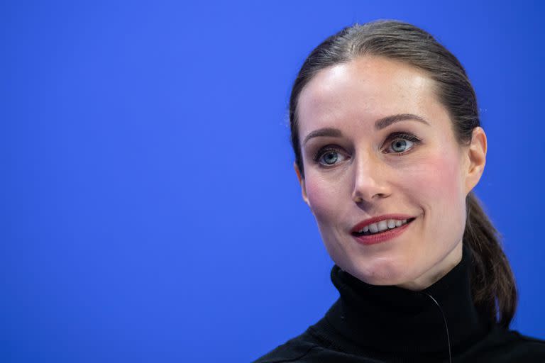 Finland's Prime Minister Sanna Marin attends a session of the World Economic Forum (WEF) annual meeting in Davos on January 17, 2023. (Photo by Fabrice COFFRINI / AFP)