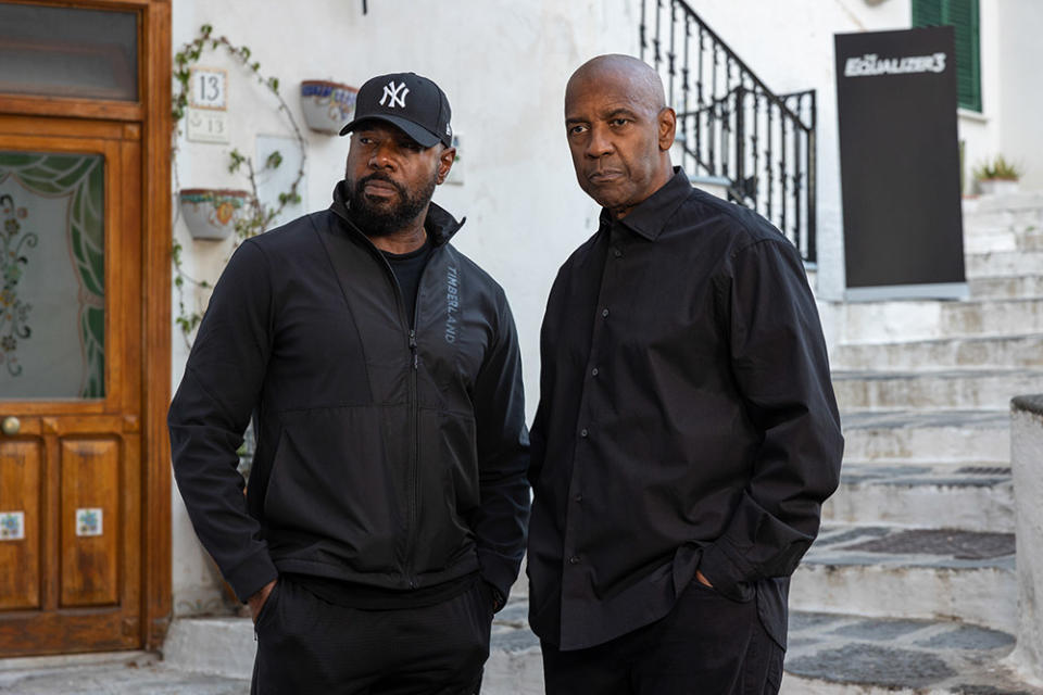 (L to R) Director Antoine Fuqua, Denzel Washington at The Equalizer 3 Photo Call