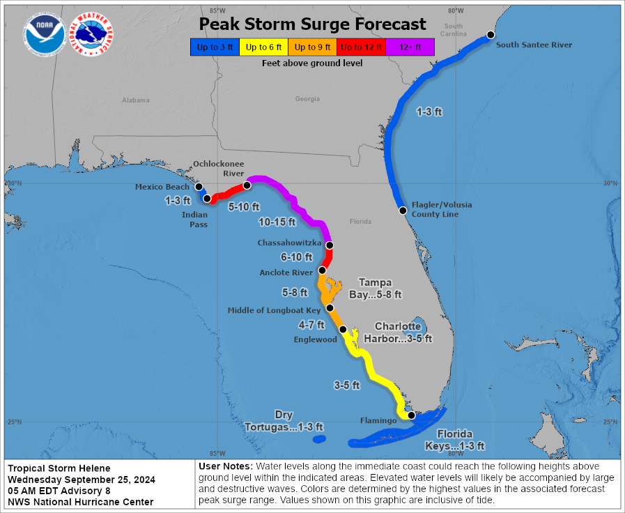 Storm surges of up to 15 feet (4.5 meters) are forecast along parts of Florida's Gulf Coast. (National Hurricane Center)