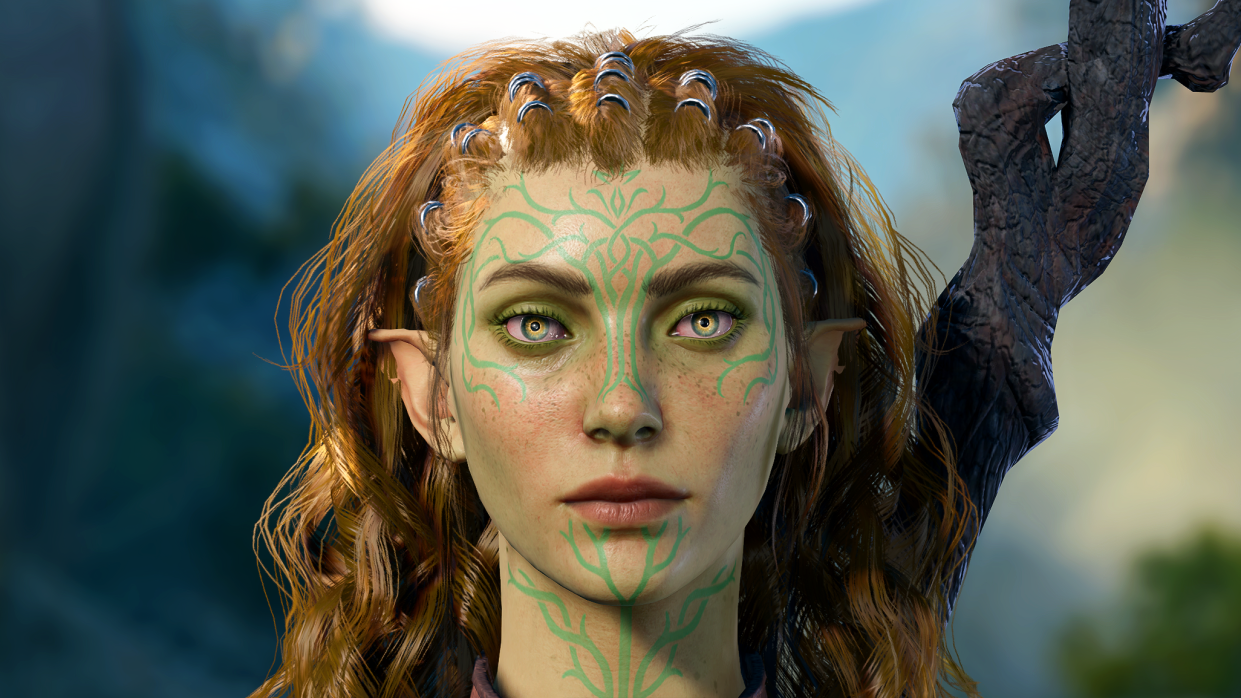  Baldur's Gate 3 wood elf druid character, showing cosmetic mods in action. 