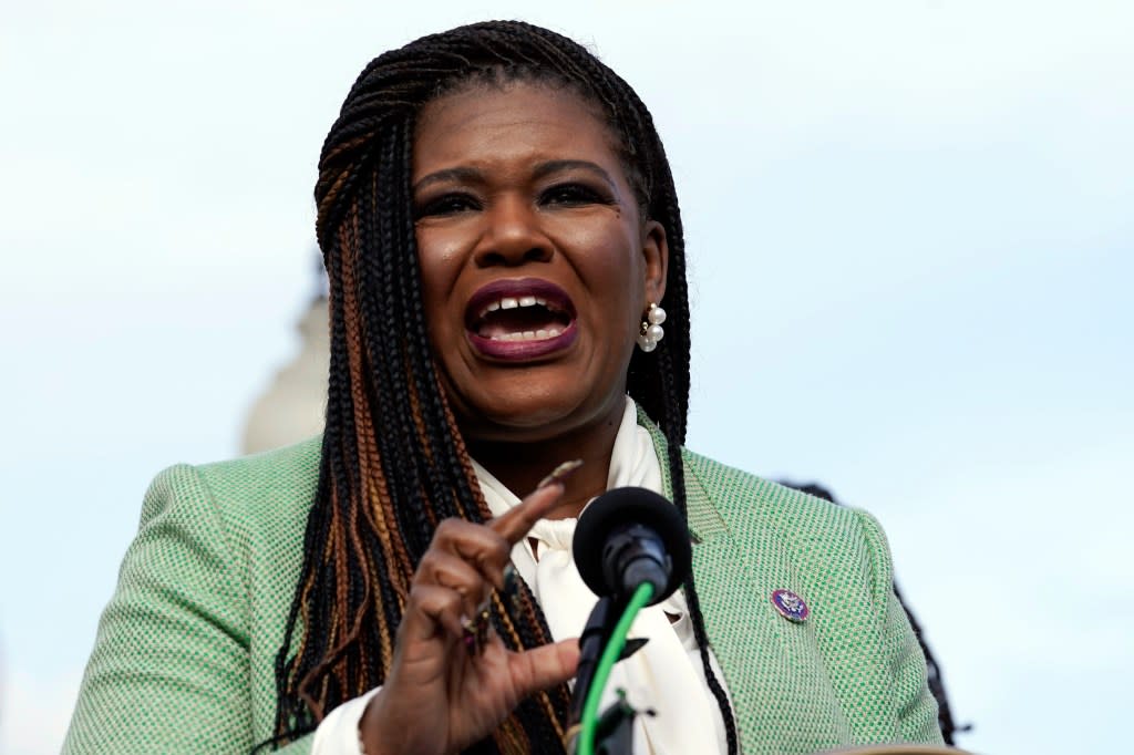 Rep. Cori Bush, D-Mo., speaks during a news conference, Dec. 8, 2022, on Capitol Hill in Washington. A pro-Israel super PAC is spending millions to try and unseat Bush in Missouri’s Democratic primary on Tuesday, Aug. 6. (Photo by Mariam Zuhaib, AP, file)<span class="credit"> – </span>