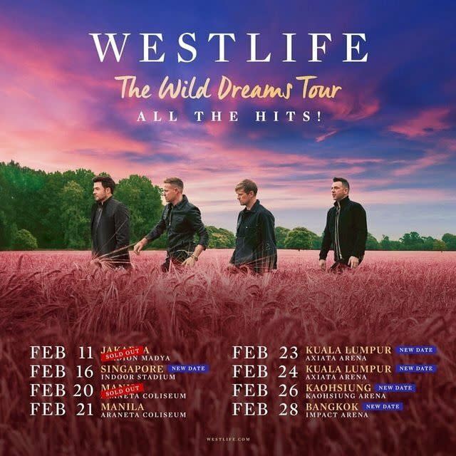 西城男孩驚喜宣布明年2月26日在高雄巨蛋演唱。（圖／翻攝自Westlife臉書）