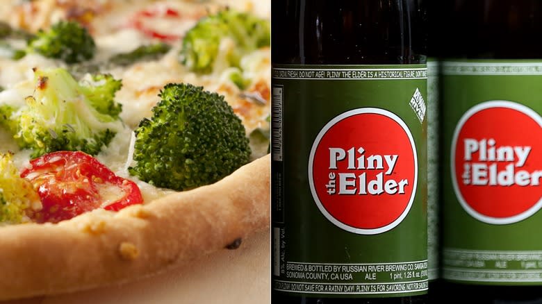 Vegetarian pizza and Pliny the Elder IPA