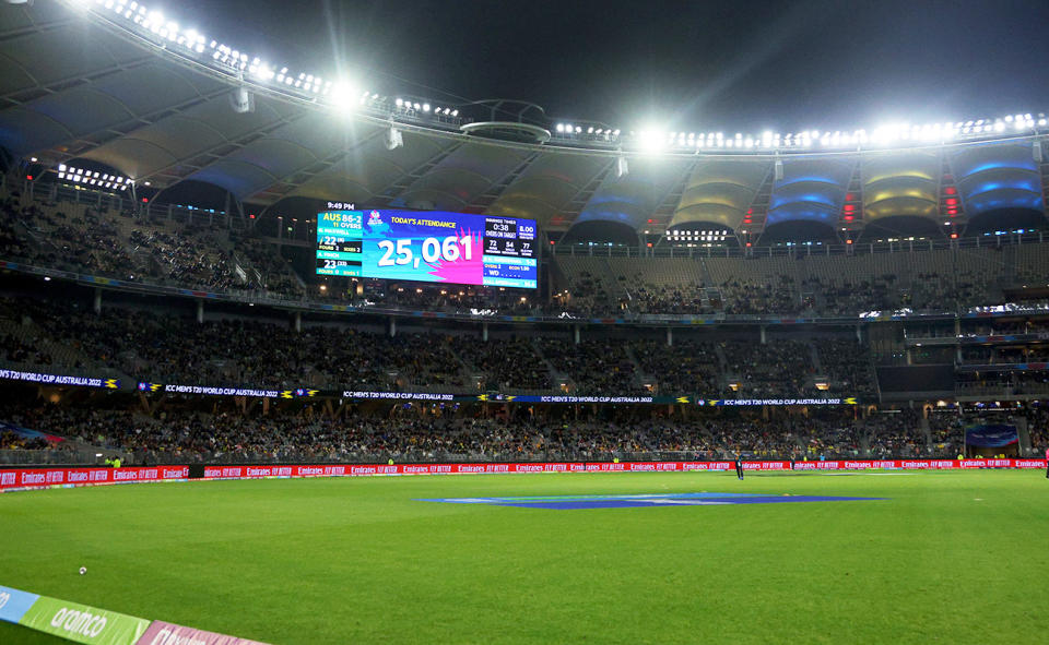 25,061 fans, pictured here at Australia's clash with Sri Lanka at the T20 World Cup.