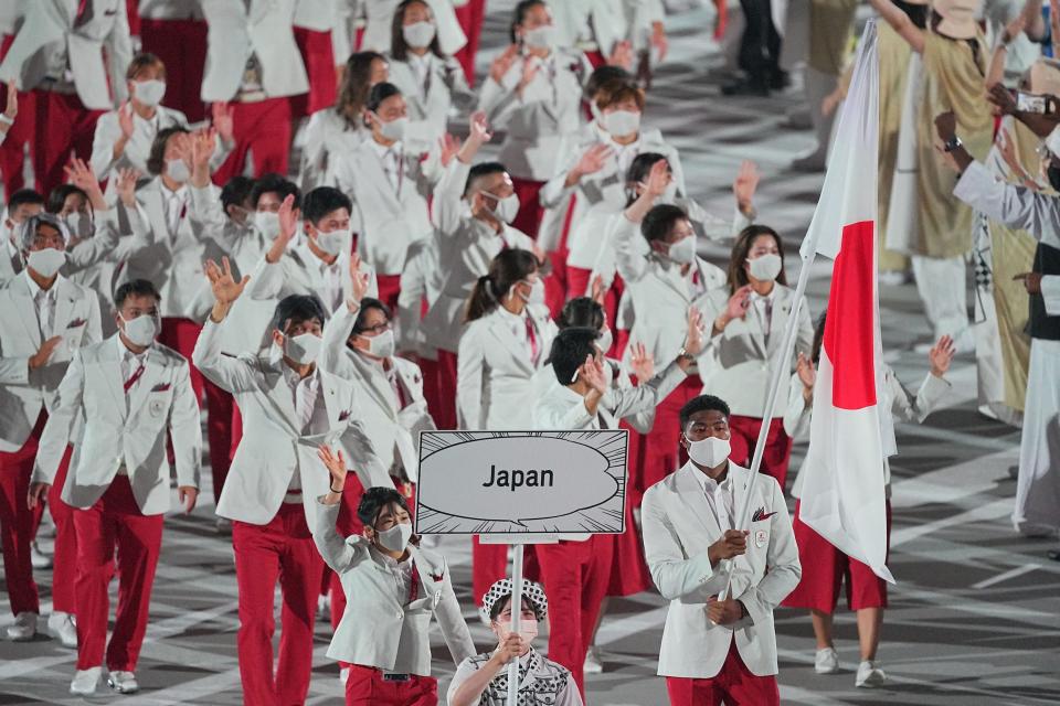 Japan enters the stadium during the Parade of Nations