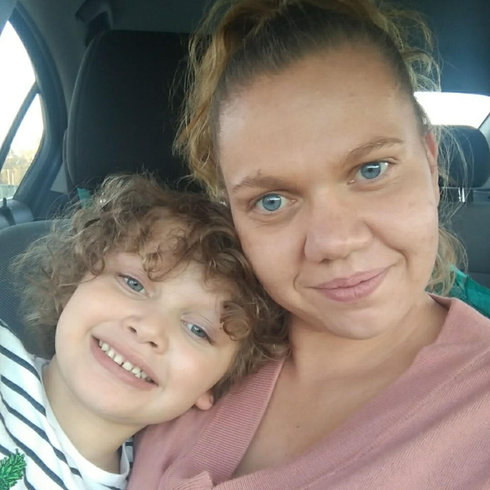 Haylie Beckett pictured with her five-year-old autistic son Jace.