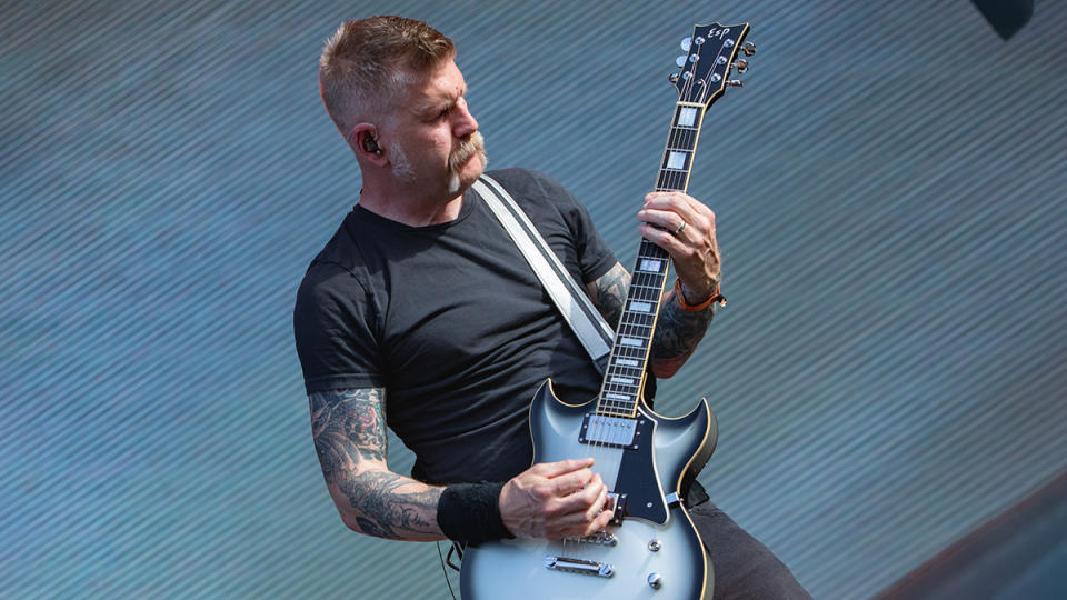 Bill Kelliher with his ESP LTD Bill Kelliher Royal Shiva Silver Sunburst