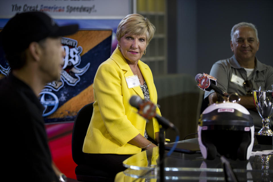 Fort Worth Mayor Betsy Price looks on during a press conference before the start of the 2013 Mayor's Cup on July 26, 2013 at Texas Motor Speedway in Fort Worth, Texas.  (Photo by Cooper Neill/Getty Images for Texas Motor Speedway)
