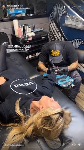 <p>Tamra Judge/Instagram</p> Tamra Judge shares a glimpse of herself getting a new tattoo on her arm.