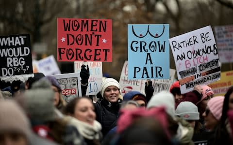 Demonstrators take part in the 4th annual Womens March in New York - Credit: Johannes Eisele/AFP