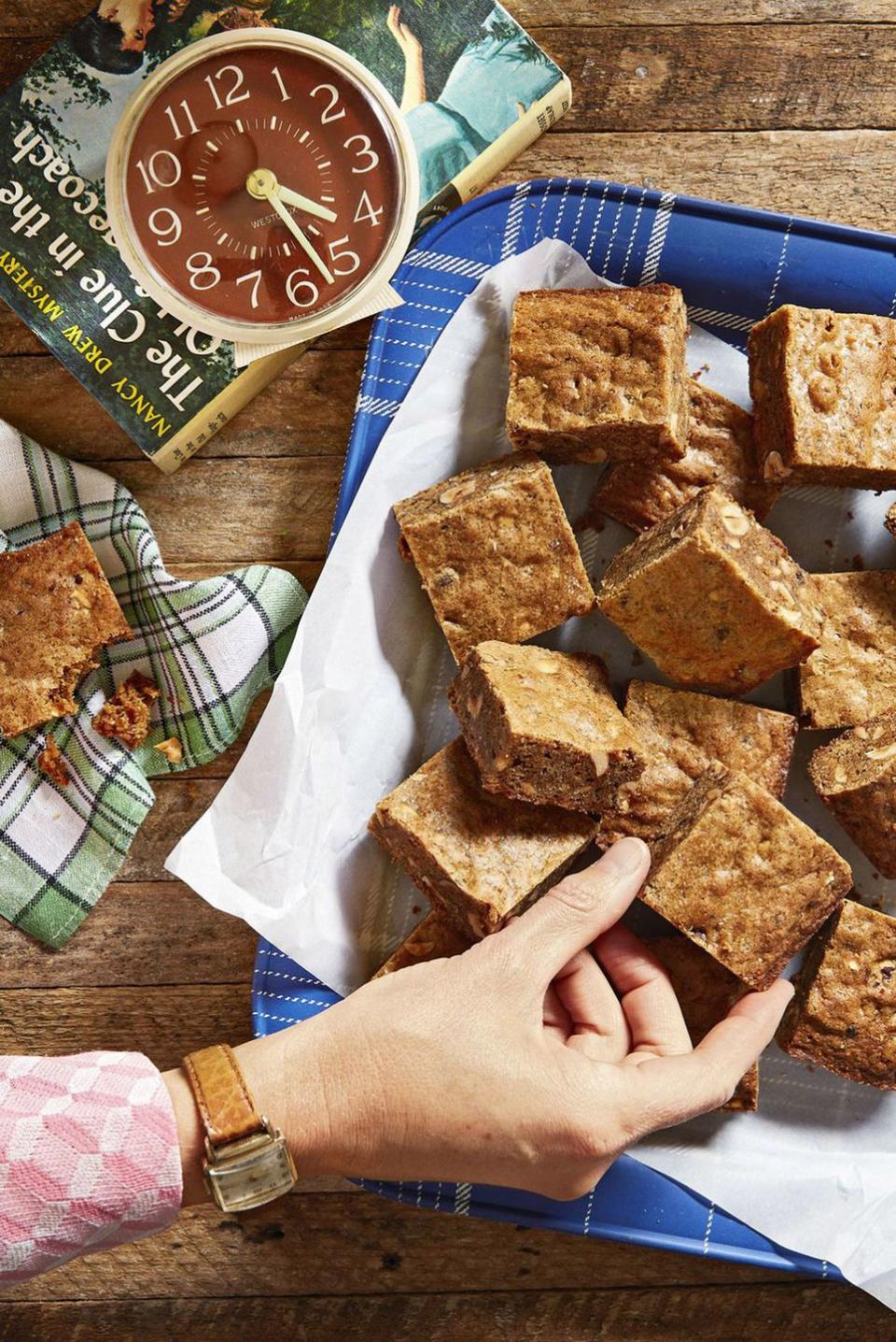 <p>Toasted hazelnuts give these brown sugar blondies a sweet crunch.</p><p><strong><a href="https://www.countryliving.com/food-drinks/recipes/a44613/brown-butter-hazelnut-blondies-recipe/" rel="nofollow noopener" target="_blank" data-ylk="slk:Get the recipe;elm:context_link;itc:0;sec:content-canvas" class="link ">Get the recipe</a>.</strong></p>