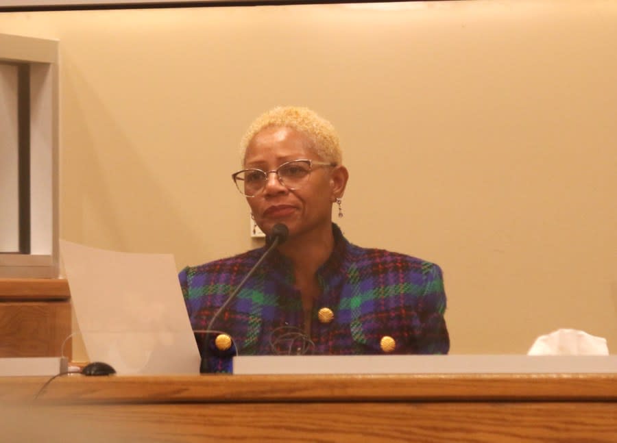 <strong><em>Janice Kendrick looks at a photo of her late great-granddaughter, Samiah Crater, during testimony in the murder trial of Crater’s mother. (Photo: WJHL)</em></strong>