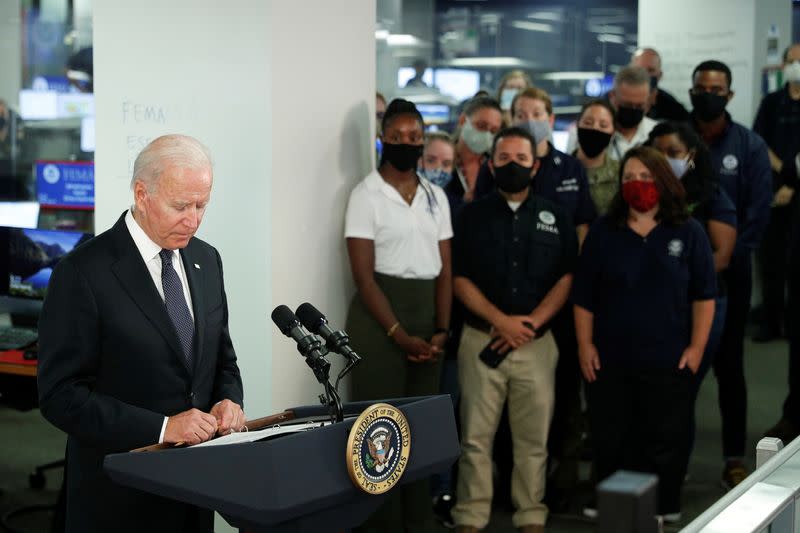 U.S. President Joe Biden visits FEMA headquarters in Washington