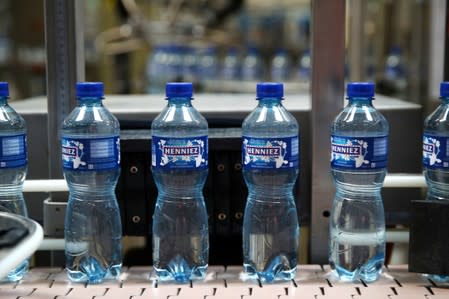 Water bottles are pictured in a PET bottling plant of Nestle Waters in Henniez