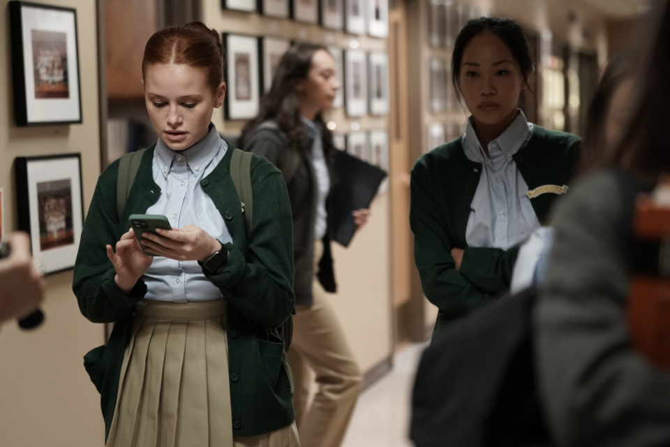 Madelaine Petsch (left) stars as a high school senior haunted by the recent suicide of her friend (Chloe Yu) in the psychological thriller "Jane."