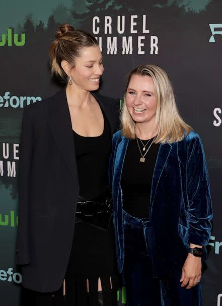 PHOTO: Jessica Biel and Beverley Mitchell attend the premiere of Freeform's 'Cruel Summer' Season 2 at Grace E. Simons Lodge on May 31, 2023 in Los Angeles. (David Livingston/Getty Images)