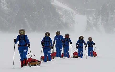 The female British soldiers crossing Antarctica with their sleds - Credit: Ministry of Defence / PA
