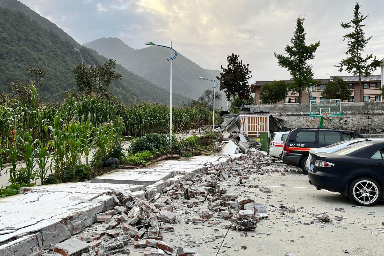 Photo shows the aftermath of a 6.6-magnitude earthquake in Hailuogou, in China's southwestern Sichuan province, on September 5, 2022. / Credit: STR/AFP via Getty Images