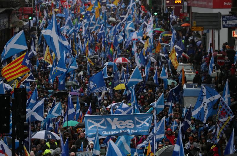 FILE PHOTO: Demonstrators march for Scottish Independence through Glasgow City centre