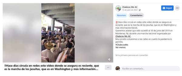 Imagen que muestra desinformación sobre una protesta ocurrida en Monterrey en 2019 en contra de AMLO