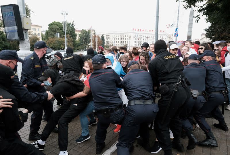 Students protest against presidential election results in Minsk