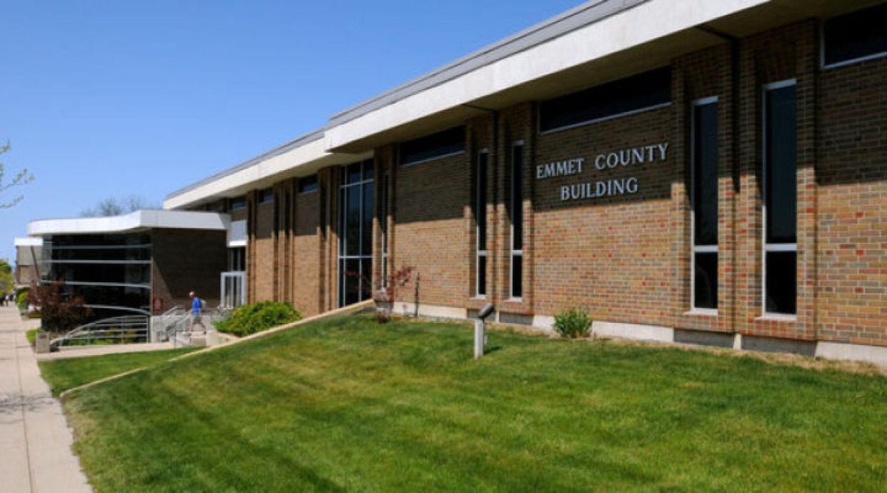 The Emmet County building in Petoskey is shown.