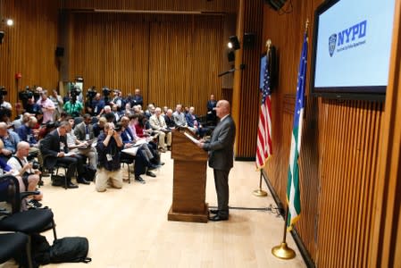 New York Police Department (NYPD) Commissioner James P. O'Neill speaks at a news conference at Police Headquarters