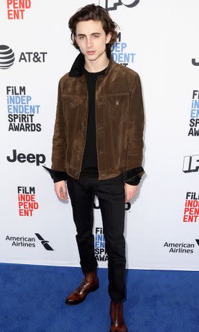 <p>Tommaso Boddi/WireImage</p> Timothee Chalamet attends the Film Independent Spirit Awards Nominee Brunch on January 6, 2018 in West Hollywood, California.