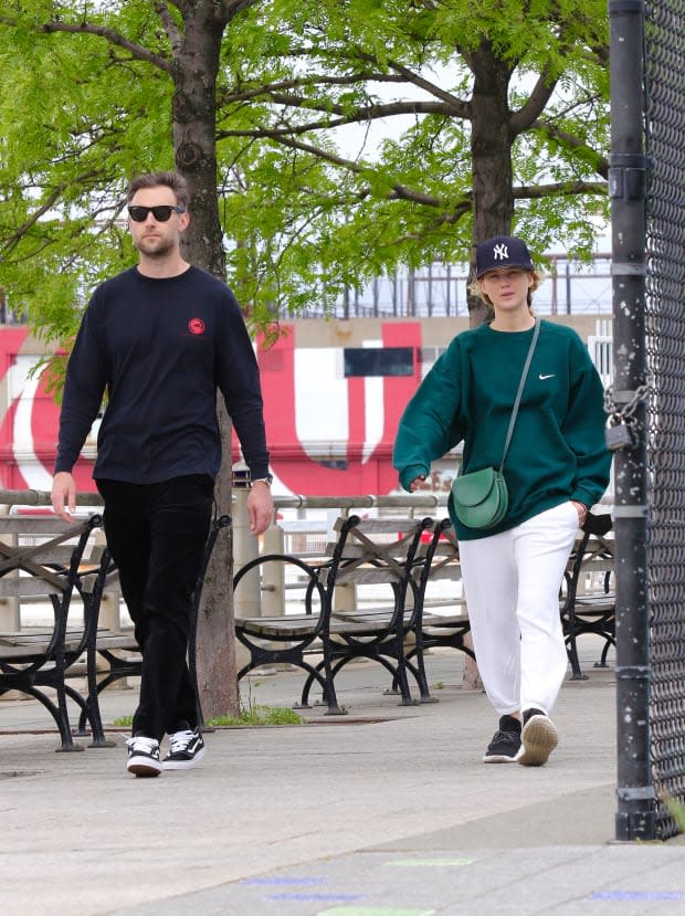 Jennifer Lawrence is seen out for a walk by the Hudson river with her husband Cooke Maroney on May 24, 2021, in New York City.<p><a href="https://www.gettyimages.com/detail/1233089298" rel="nofollow noopener" target="_blank" data-ylk="slk:MEGA/Getty Images;elm:context_link;itc:0;sec:content-canvas" class="link ">MEGA/Getty Images</a></p>