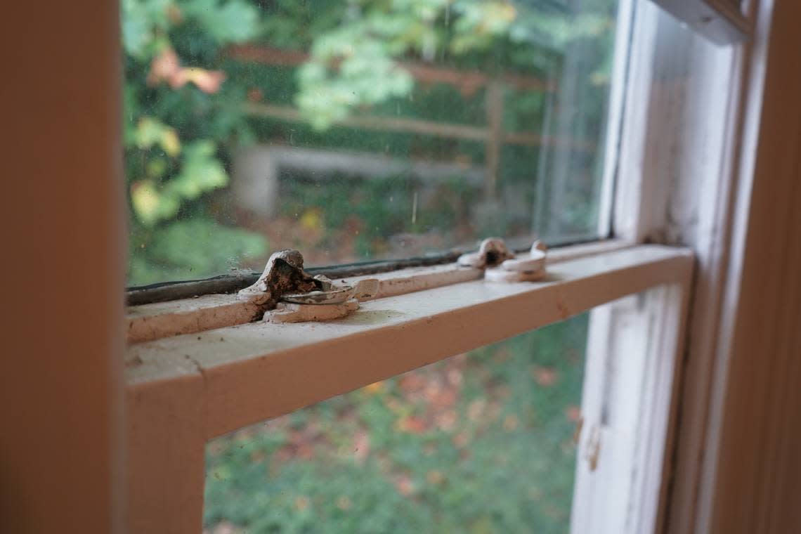 Many of the windows at 809 High Street have had additional locks added to them because one is worn and non-functional. This photo was taken on Wednesday, Sept. 27, 2023, after the tenants were able to break their lease with Lakeway Realty, the property management company, due to habitability concerns.