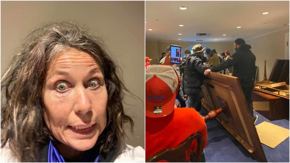 Yvonne St Cyr, an Idaho resident, posted at least two photos on Facebook after getting inside the U.S. Capitol during a riot on Wednesday, Jan. 6, 2021. Facebook