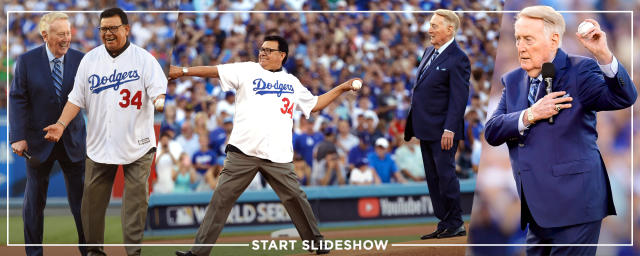 Vin Scully, Fernando Valenzuela steal the show with first pitch