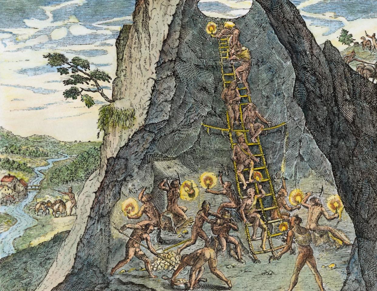 <span>Native Indians Working In The Silver Mine At Potosi, New Spain (Present-Day Bolivia). Line Engraving By Theodor De Bry, 1590.</span><span>Photograph: Granger/Rex/Shutterstock</span>