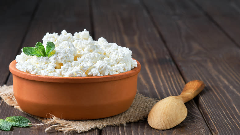 Ricotta in bowl with spooon