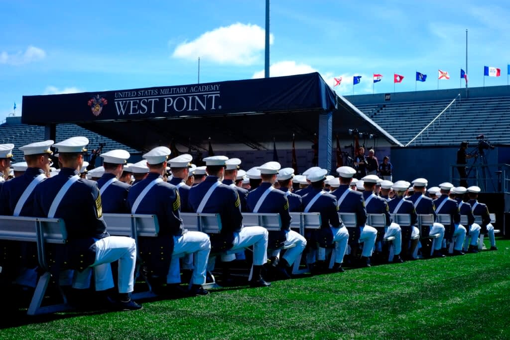 WEST POINT, NY – MAY 27: West Point graduates attend the U.S. Military Academy Class of 2017 graduation ceremony at Michie Stadium on May 27, 2017 in West Point, New York. U.S. Defense Secretary Jim Mattis addressed the 950 graduating cadets during the commencement ceremony. (Photo by Eduardo Munoz Alvarez/Getty Images)