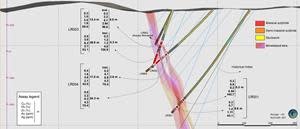Cross section showing the location of drill hole LR001-4.