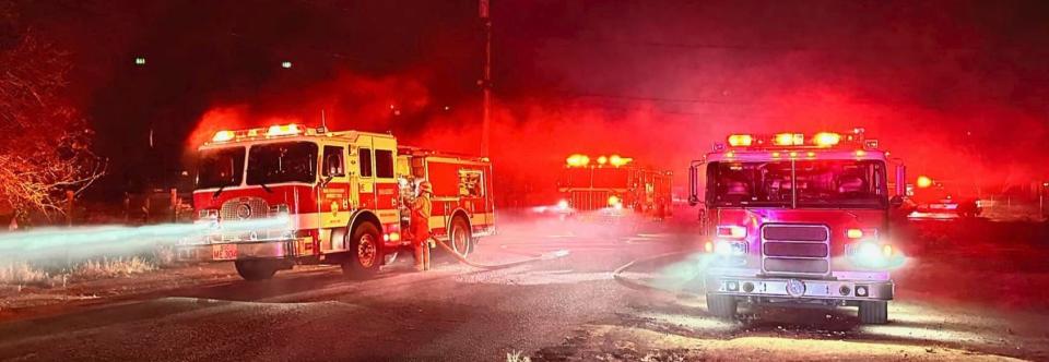 Firefighters from multiple agencies responded to the Mojave Fire on Tuesday night near the Cemex Cement Plant in downtown Victorville.