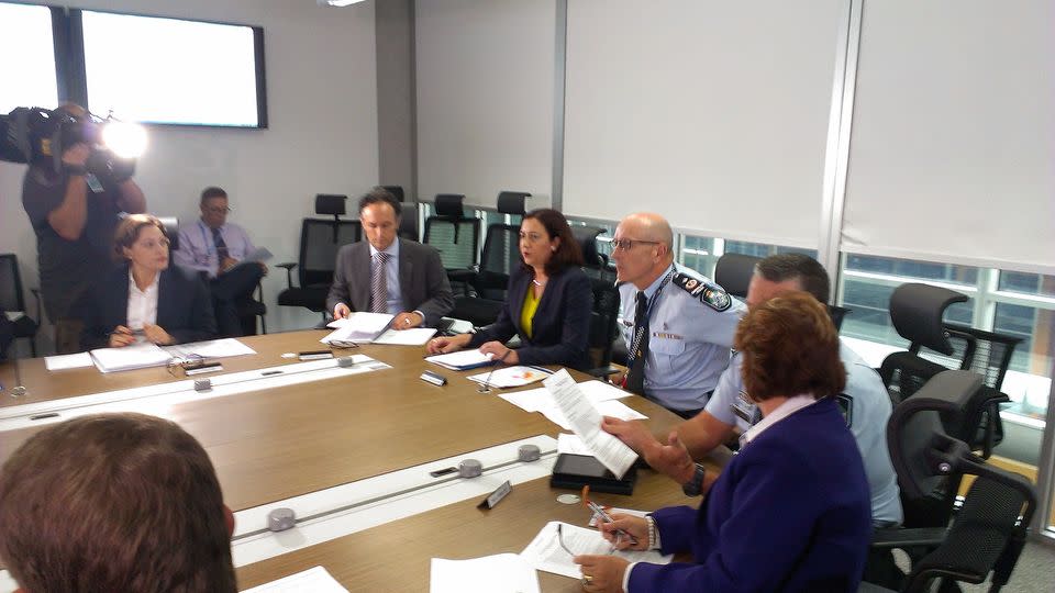 Queensland Premier Annastacia Palaszczuk attends a meeting of the Disaster Management Committee at the Emergency Operations Center in Brisbane's north. Source: AAP