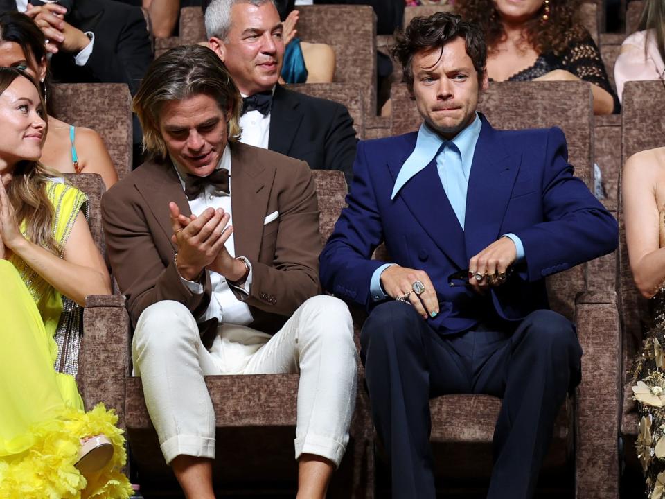 Olivia Wilde, Chris Pine, Harry Styles, and Gemma Chan at a screening of "Don't Worry Darling" at the Venice Film Festival.