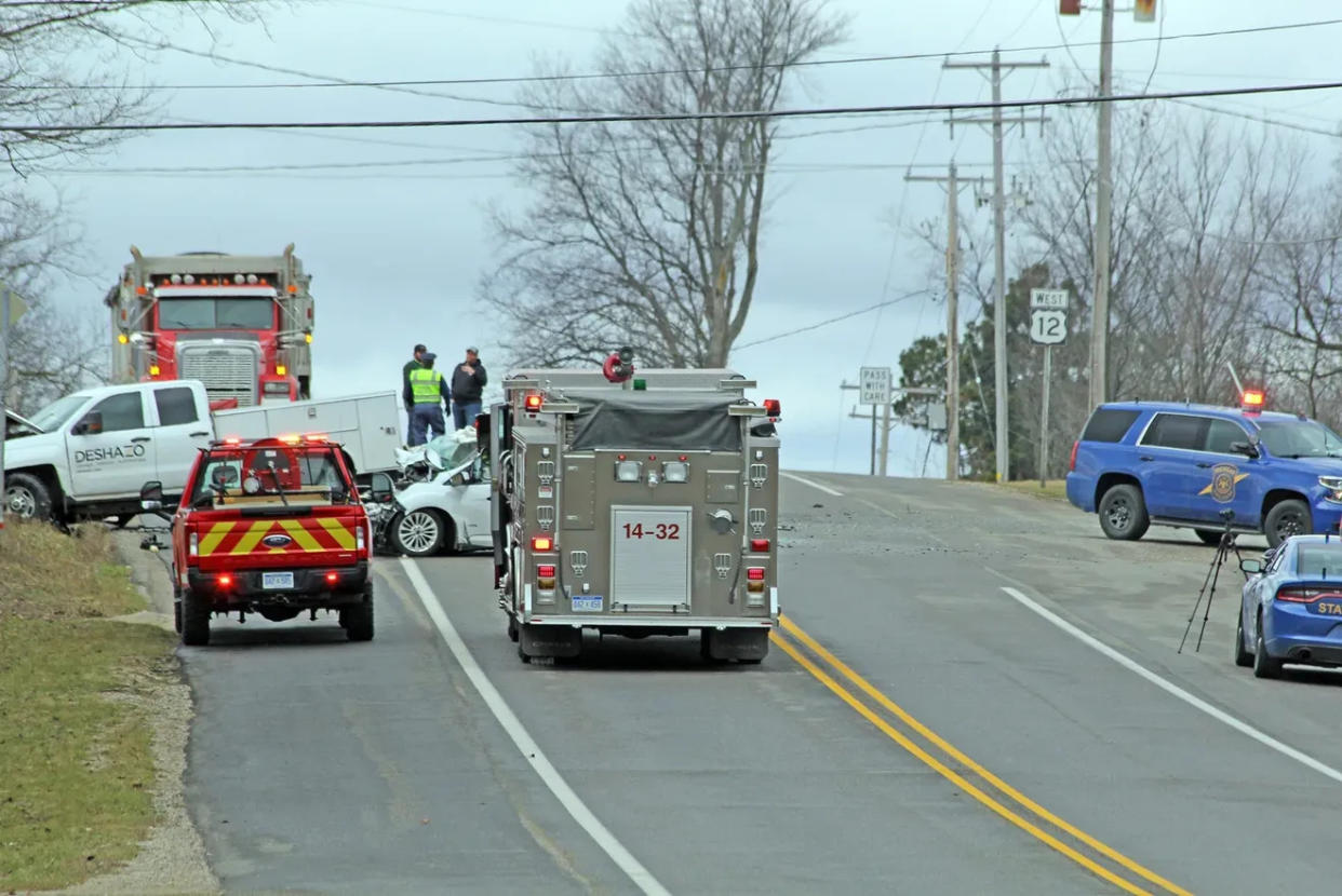 First responders work the scene of a fatal traffic crash on U.S. 12 in Somerset March 20, 2020.