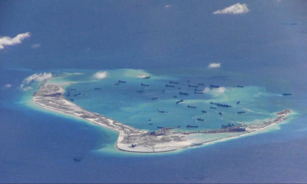 Chinese dredging vessels in the waters around Mischief Reef in the disputed Spratly Islands earlier this year.