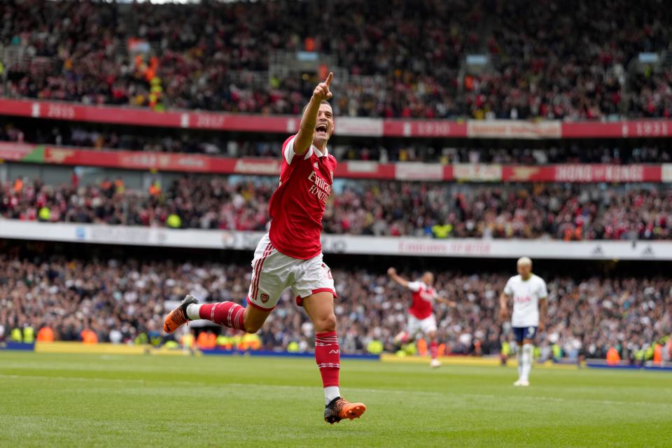 Arsenal's Granit Xhaka celebrates (AP)